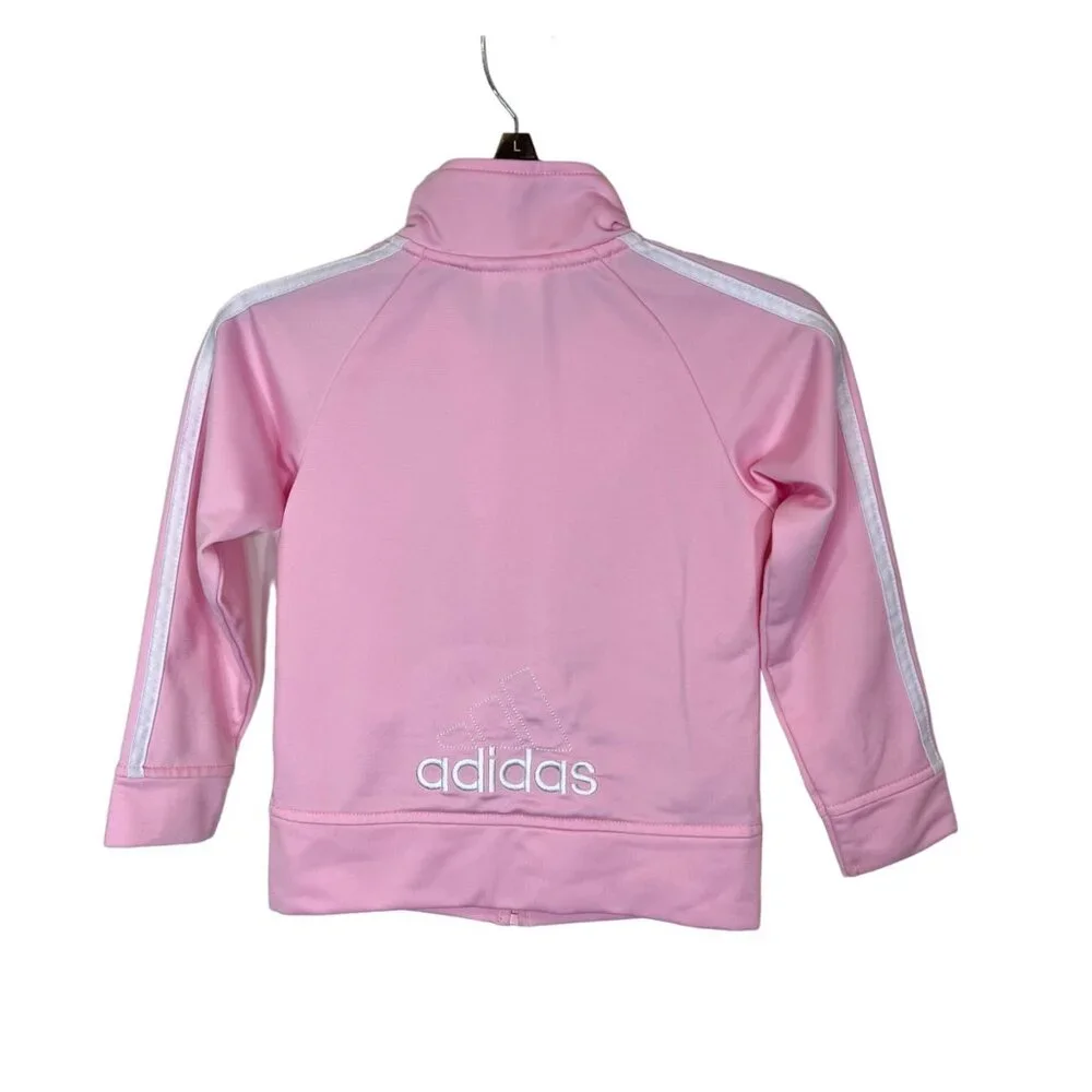 Adidas Girls Pink & White Full Zip‎ Athletic Track Long Sleeve Jacket Size 4T